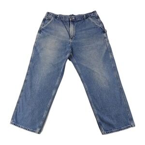 Carhartt Carpenter Utility Pants Mens 40x30 Denim Blue Jeans Distressed B13-DST